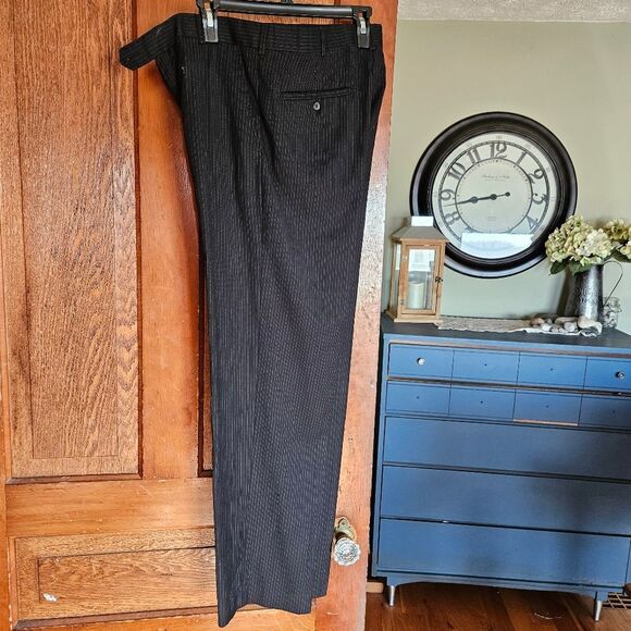 George Men’s Pinstriped Black Dress Slacks 32×32 | Formal Straight Leg - Picture 1 of 10
